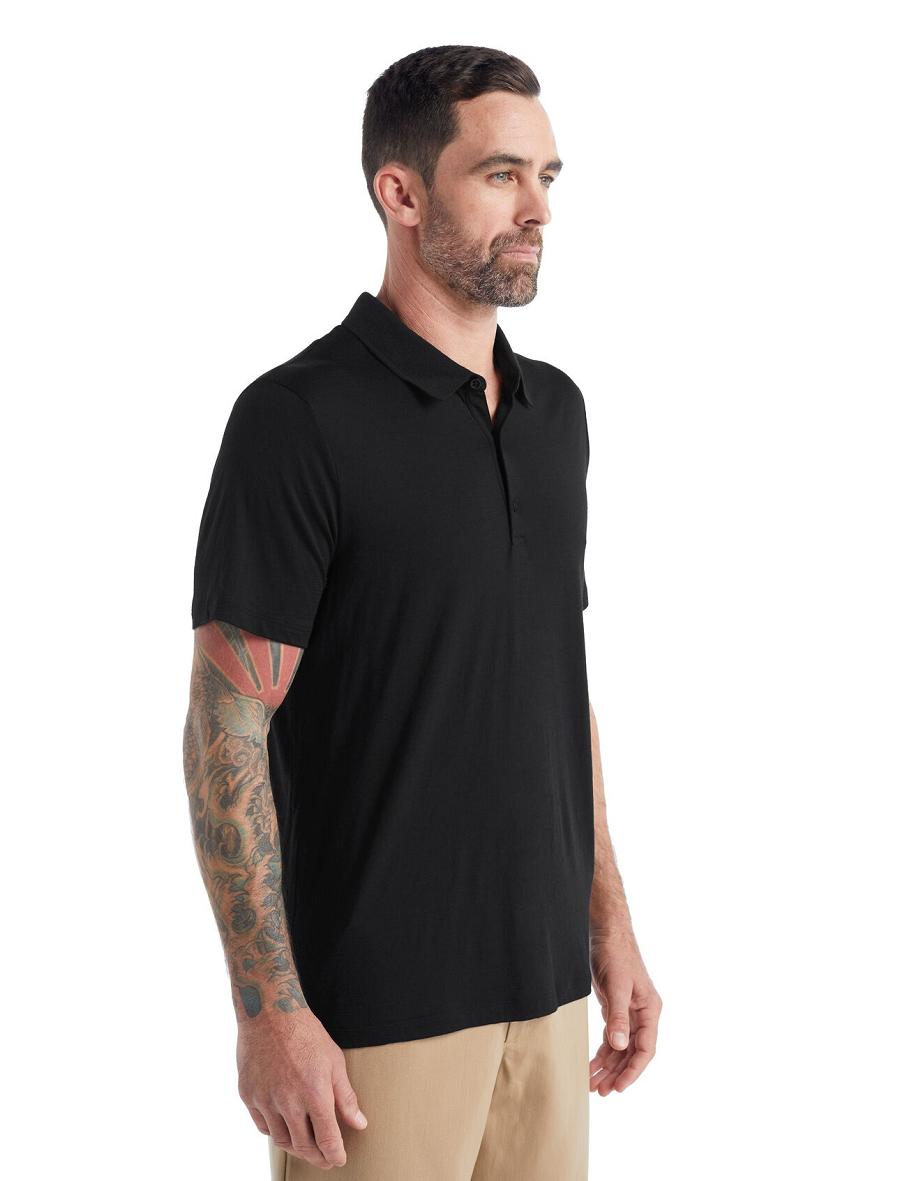 Icebreaker Merino Tech Lite II Rövid Sleeve Polo Férfi Póló Fekete | HU 1161NWYB